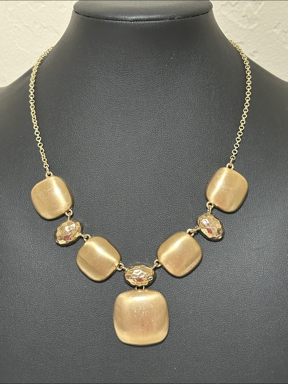 Monet Vintage Gold Tone Brushed & Hammered Statement Necklace